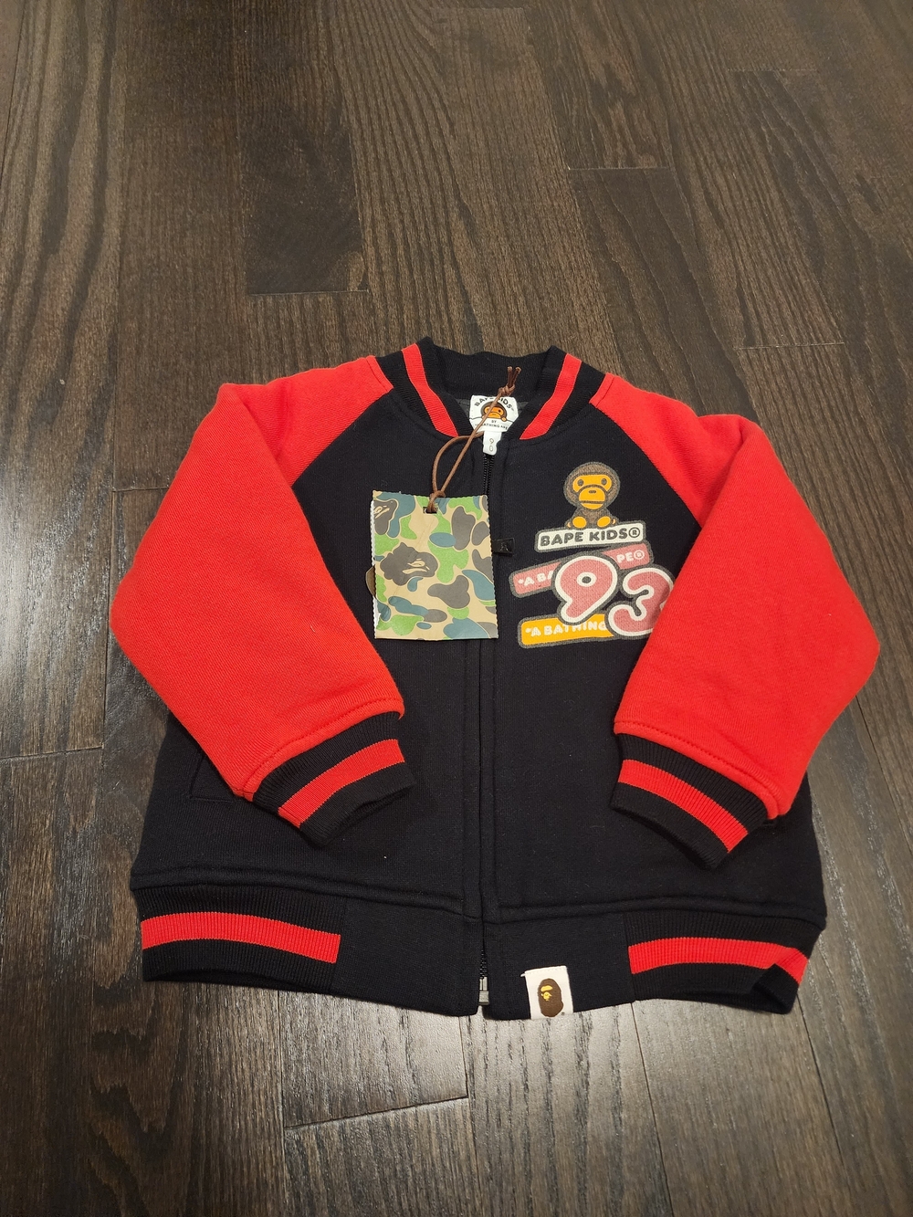 BAPE Kids Black & Red Logo Zip Hoodie for Toddlers